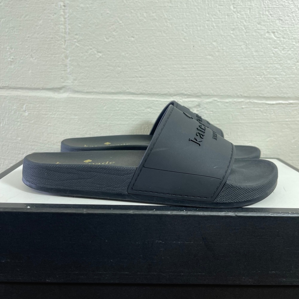 Kate Spade New York Black Logo Slide Sandals Rubber Slip On Women's 7 B/37.5 EU